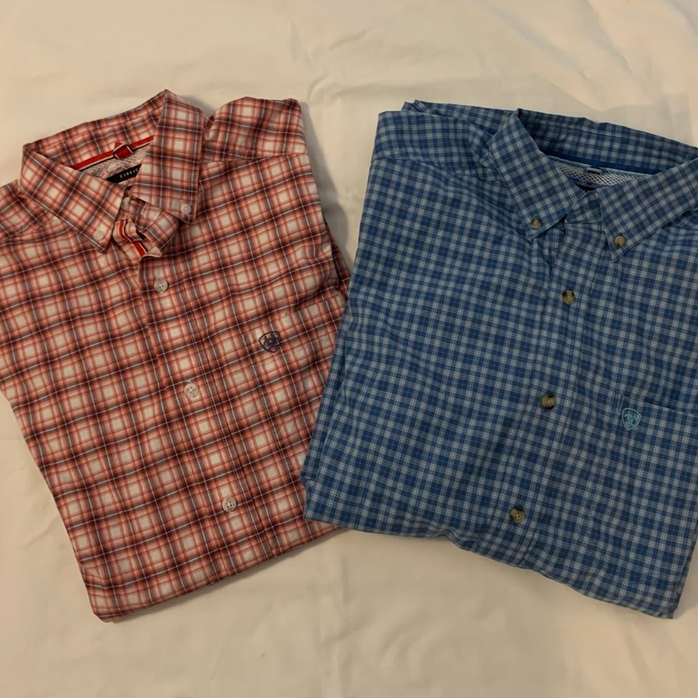 ARIAT PRO SERIES STRETCH MEN’S LONG SLEEVE BUTTON DOWN SHIRT SIZE M 2 SHIRTS
